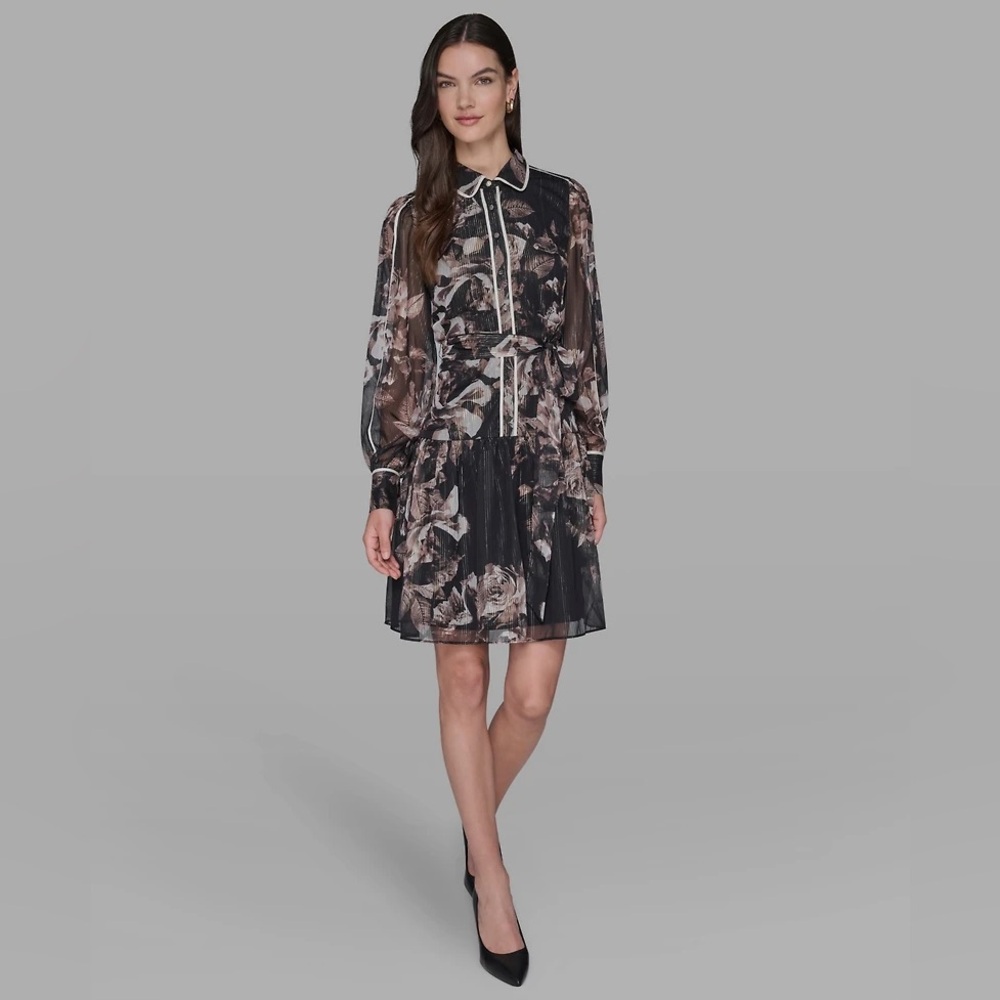 Karl Lagerfeld Paris Women's Printed Collared Shirt Dress
